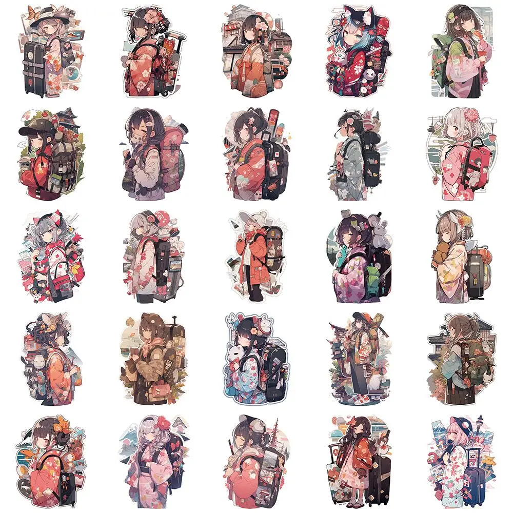 10/50pcs Japan Kimono Anime Girls Stickers Aesthetic Decals Waterproof Decorative Stationery Phone Diary Kawaii DIY Sticker