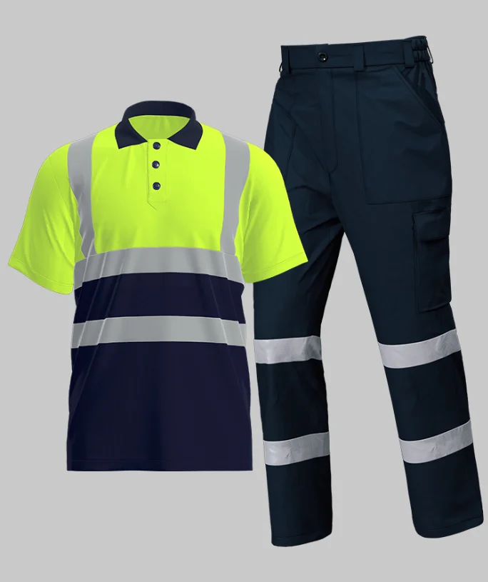 Hi Vis veiligheidswerkkleding poloshirt veiligheidsbroek broek Aangepast logo Mechanica reparateur Werkoverhemd Reflectiebanden