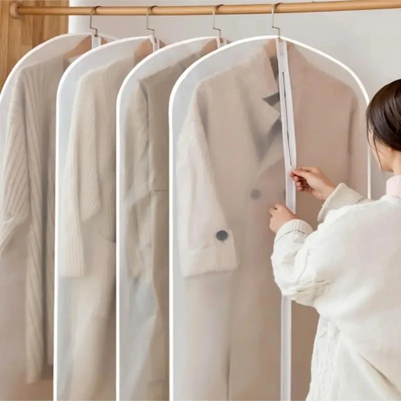 Clothes Hanging Dust Cover Dress Suit Coat Dust Cover Home Storage Bag Transparent Fully Enclosed Clothes Cover With Zipper