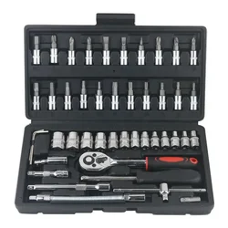 Bicycle Repair Tool Kit Ratchet Torque Wrench Combination Wrench Socket Toolbox 1/4 Inch Socket Set 46 Pieces