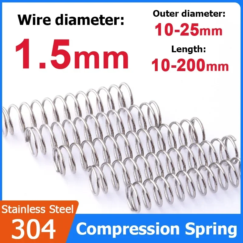 1 pz diametro filo 1.5mm 304 acciaio inox molla di compressione a forma di Y OD 10/11/12/13/15/16/17/18/20/22/24/25mm