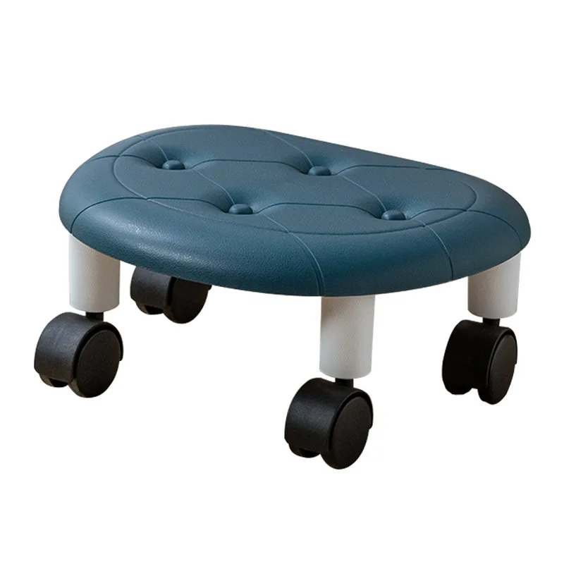 Imitation Leather Pulley Low Stool for Home Living Room Movable Small Bench Bedroom Universal Wheel Plastic Stool