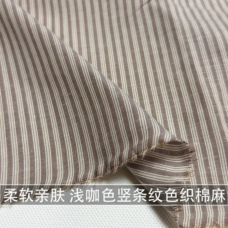 2meters-soft-y-light-brown-vertical-striped-cotton-and-linen-fabric-men's-shirt-dress-pants-linen-fabric-spring-and-summer