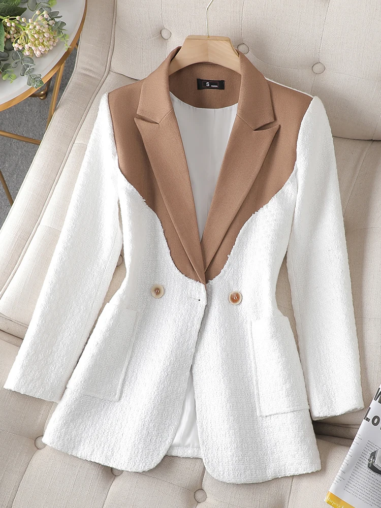 White Black Women Solid Casual Blazer Coat Female Long Sleeve Single Button Ladies Straight Jacket With Pocket