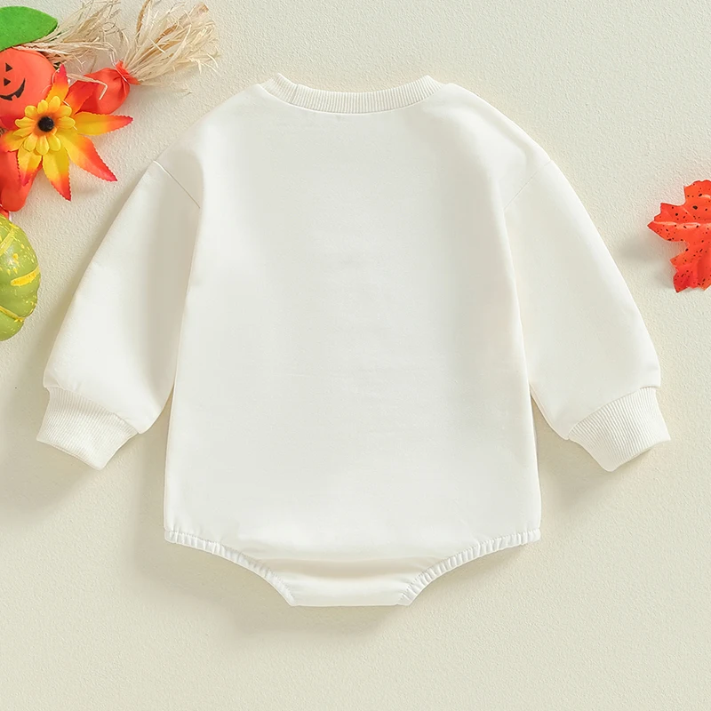 Halloween Baby Outfit Girl Boy Bodysuits Crewneck Bubble Sleeve Pumpkin Letter Ghost Print Sweatshirt Romper Cute Fall Clothes