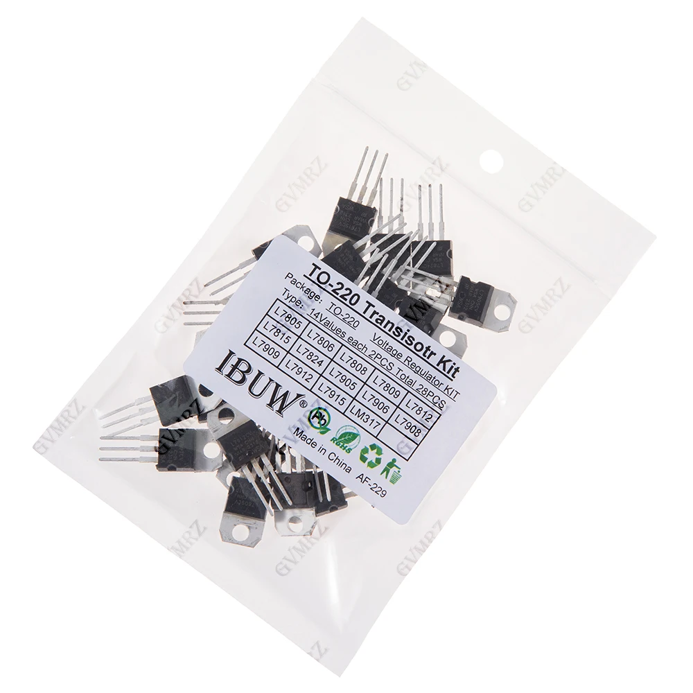 28PCS 14Values TO-220 Transistor Kit (L7805/L7812/LM317 etc.) Voltage Regulator for Industrial Power Supply DIY Project