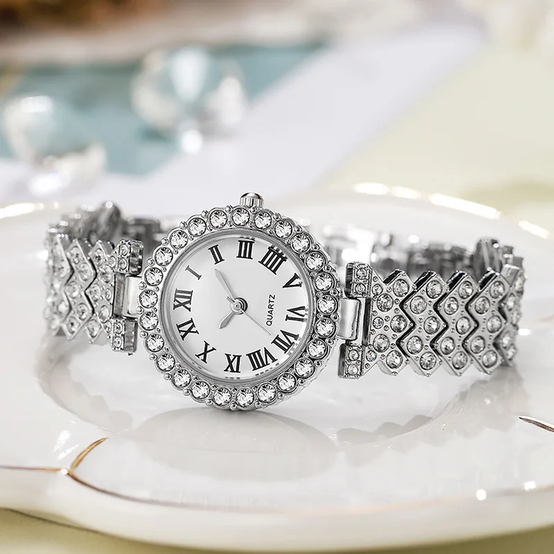Fashion Starry Sky Diamond Women Stainless Steel Gold Color Quartz Watch & Diamond Bracelet
