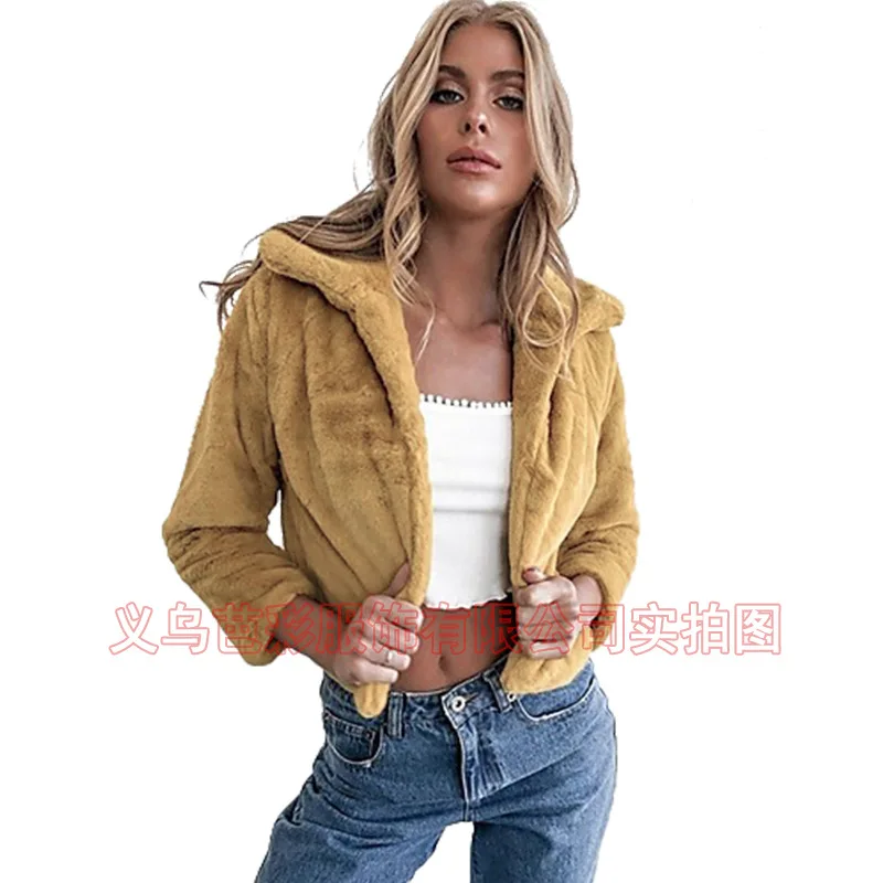 Amazon Damen-Jacke aus Kaninchenfell, kurzes Revers, einfarbig, schlicht, Siebenviertelärmel, europäisches und amerikanisches grenzüberschreitendes Fell