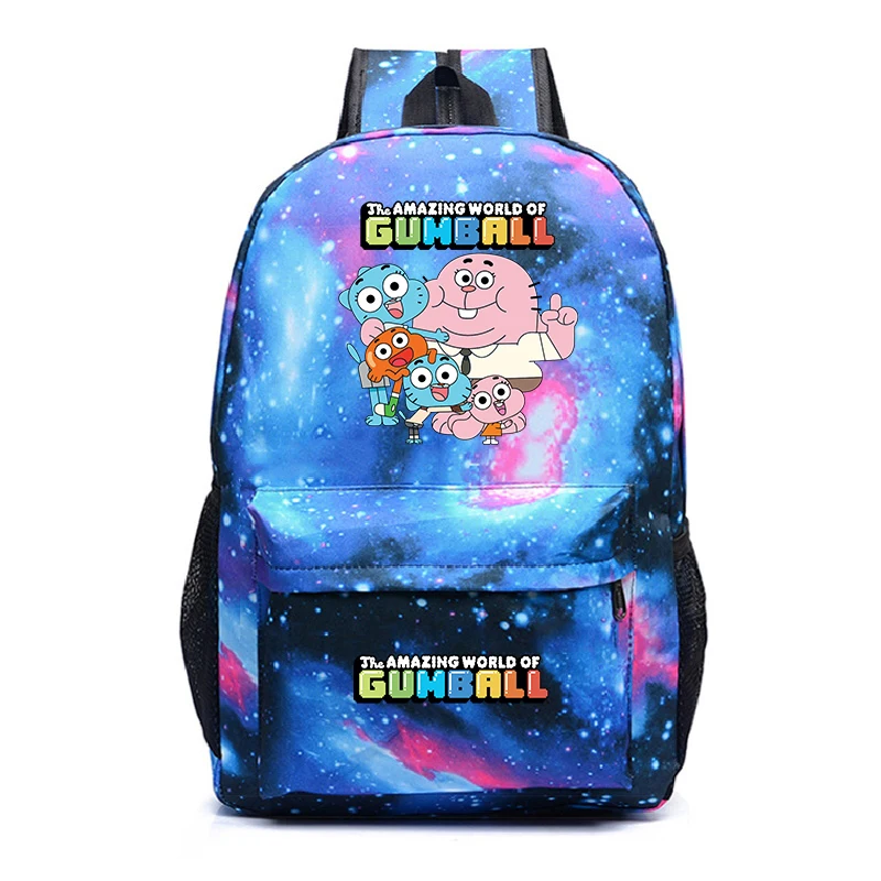 Nylon Backpack with The Amazing World of Gumball Prints Cartoon Anime School Bag Large Capacity Kids Book Bags for Boys Girls