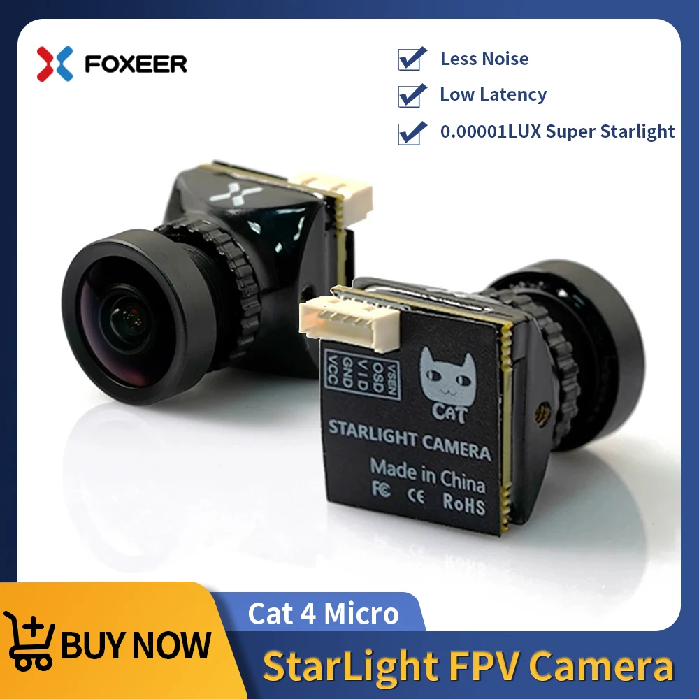 

Foxeer Micro Cat 4 FPV Camera 1200TVL 0.00001Lux Super StarLight Low Latency Less Noise PAL NTSC Sony CMOS Sensor For RC Drone