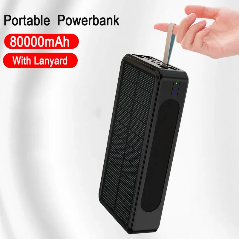 Portable Solar Power Bank 80000mAh/60000mAh Wireless Charger Powerbank External Battery Pack For iPhone 15 Xiaomi Samsung Huawei