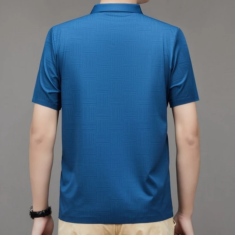 High end 100% Mulberry Silk Men Short Sleeve Business Shirt Wrinkle Resistant Printed Polo Top Soft Elastic Luxurious Men Shirts