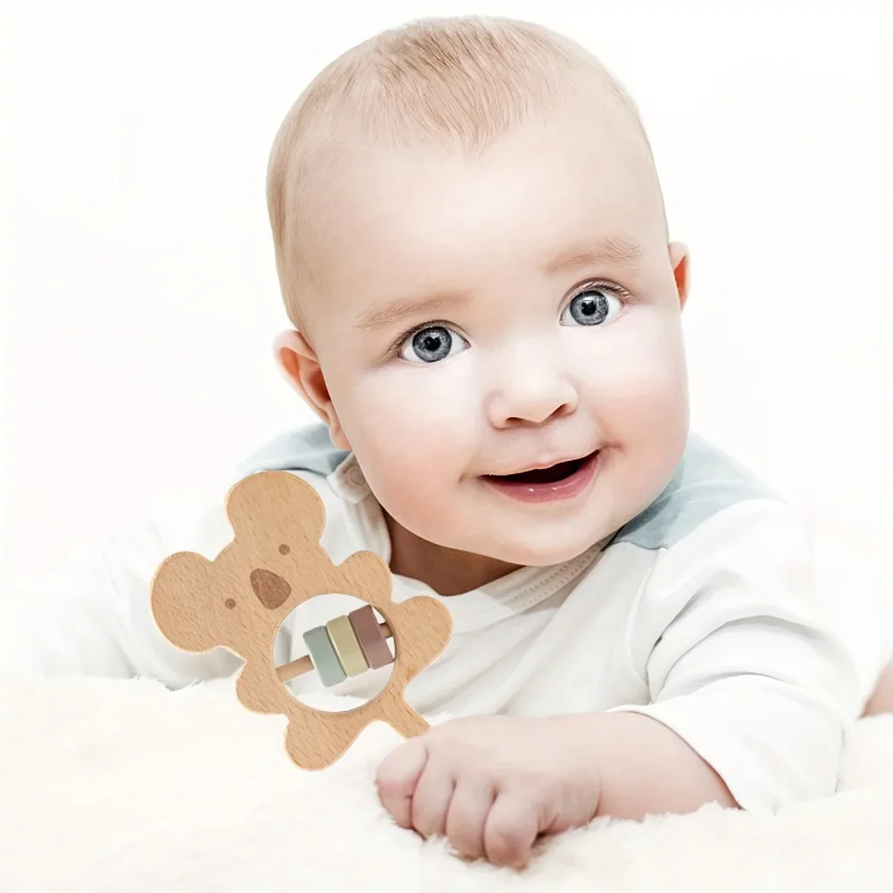 Sonajeros de mano de animales de madera para bebé, juguetes calmantes para aprender a gatear, regalos perfectos para recién nacidos, 1 Uds.