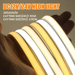 Impermeável ao ar livre COB LED Strip, Dimmable Luz Linear, alta densidade, Neon flexível, 12V, 24V, 320LEDs/m, 5m, 10m, 15m, 20m