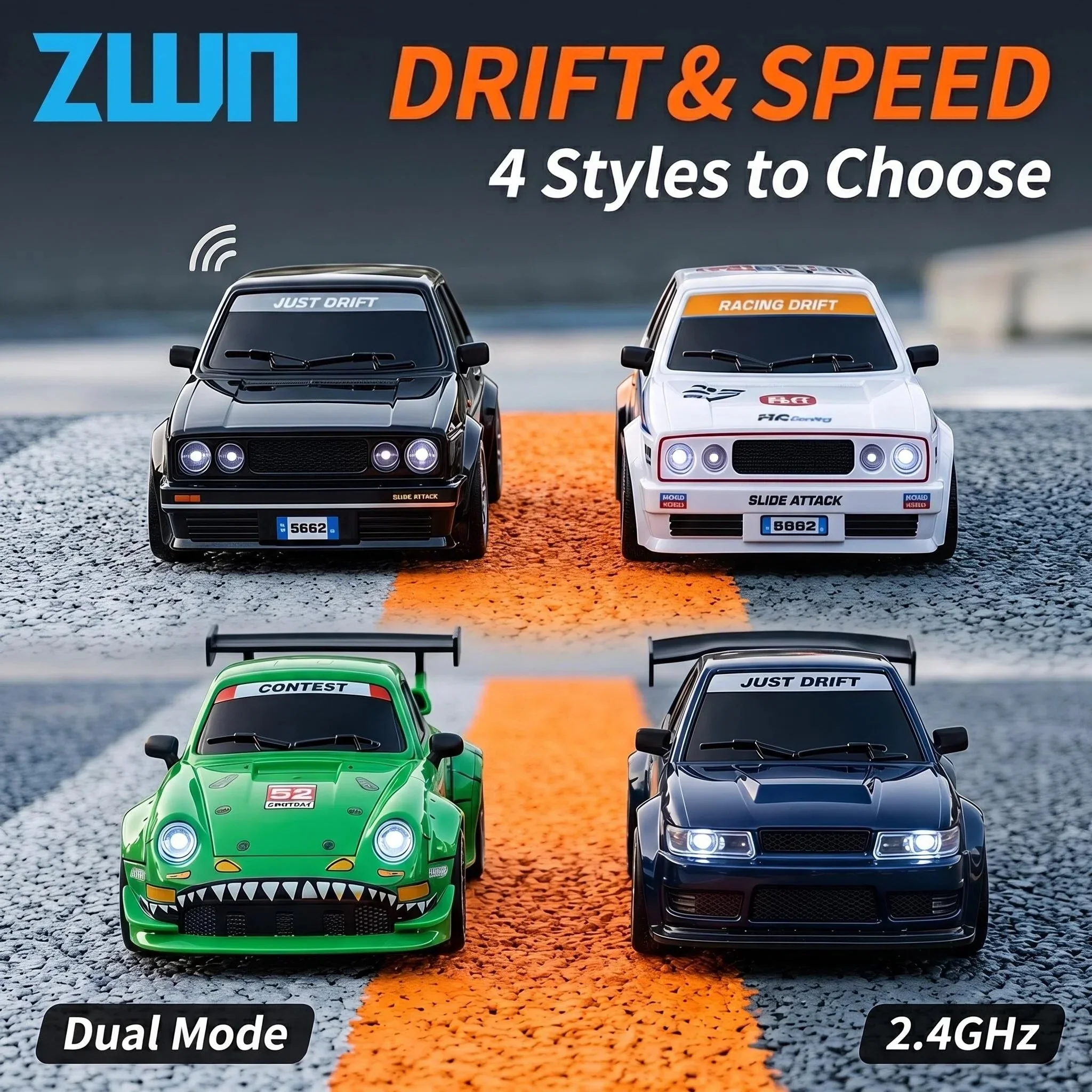 ZWN 1:24 RC Car High Speed Drift 4WD Remote Control Car With LED Lights 2.4G Radio Controlled GTR Racing Model For Boy Toy Gift