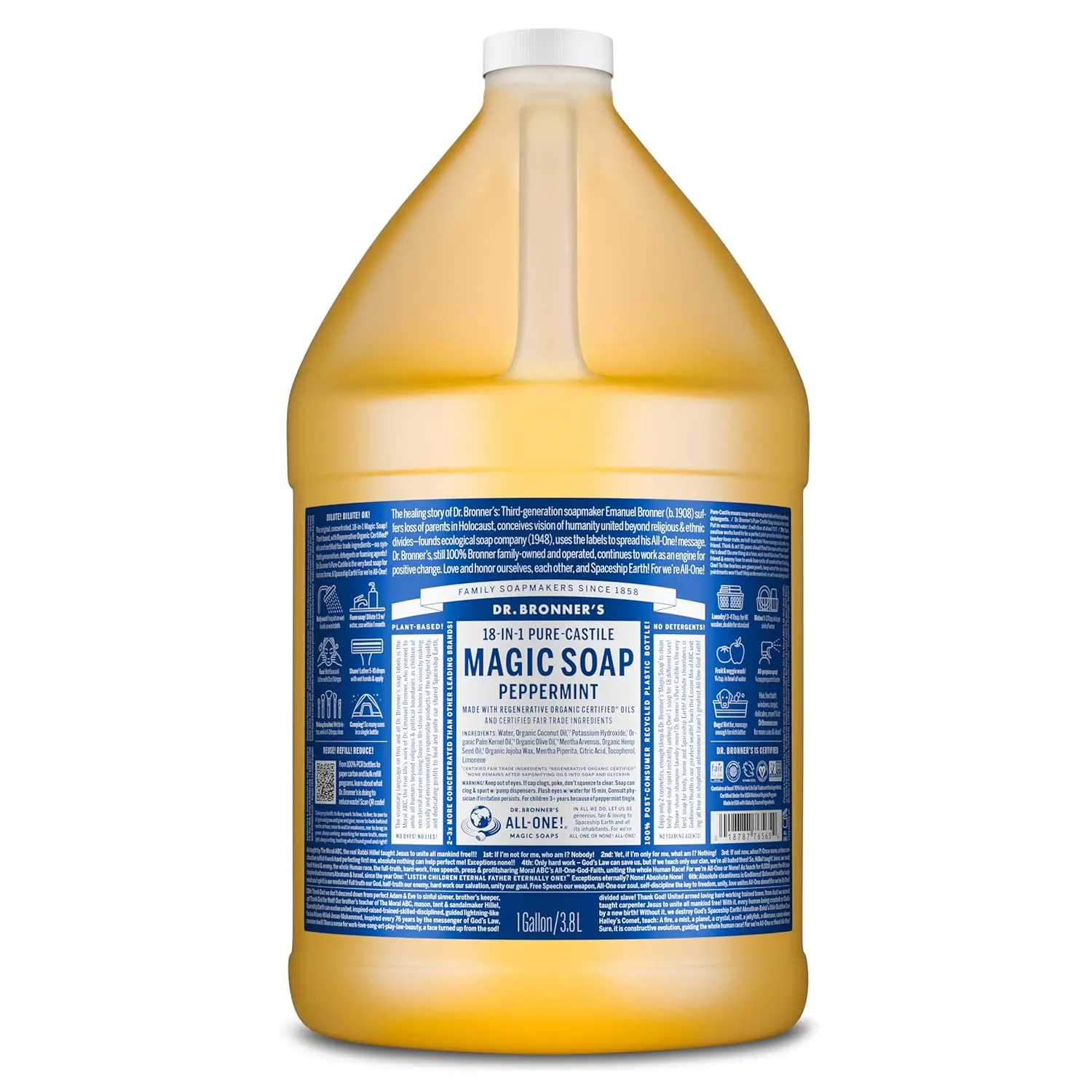 

Жидкое мыло Bronner's Pure-Castile Magic (мятное, 1 галлон) – изготовлено из регенерирующих органических сертифицированных масел – для лица