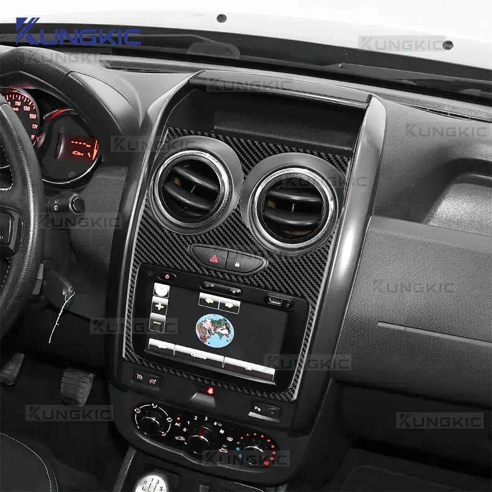 Para Dacia Duster 2014 2015 2016 2017 2018 pegatina de fibra de carbono suave Real LHD RHD accesorios de ajuste de pantalla de Control Central de coche