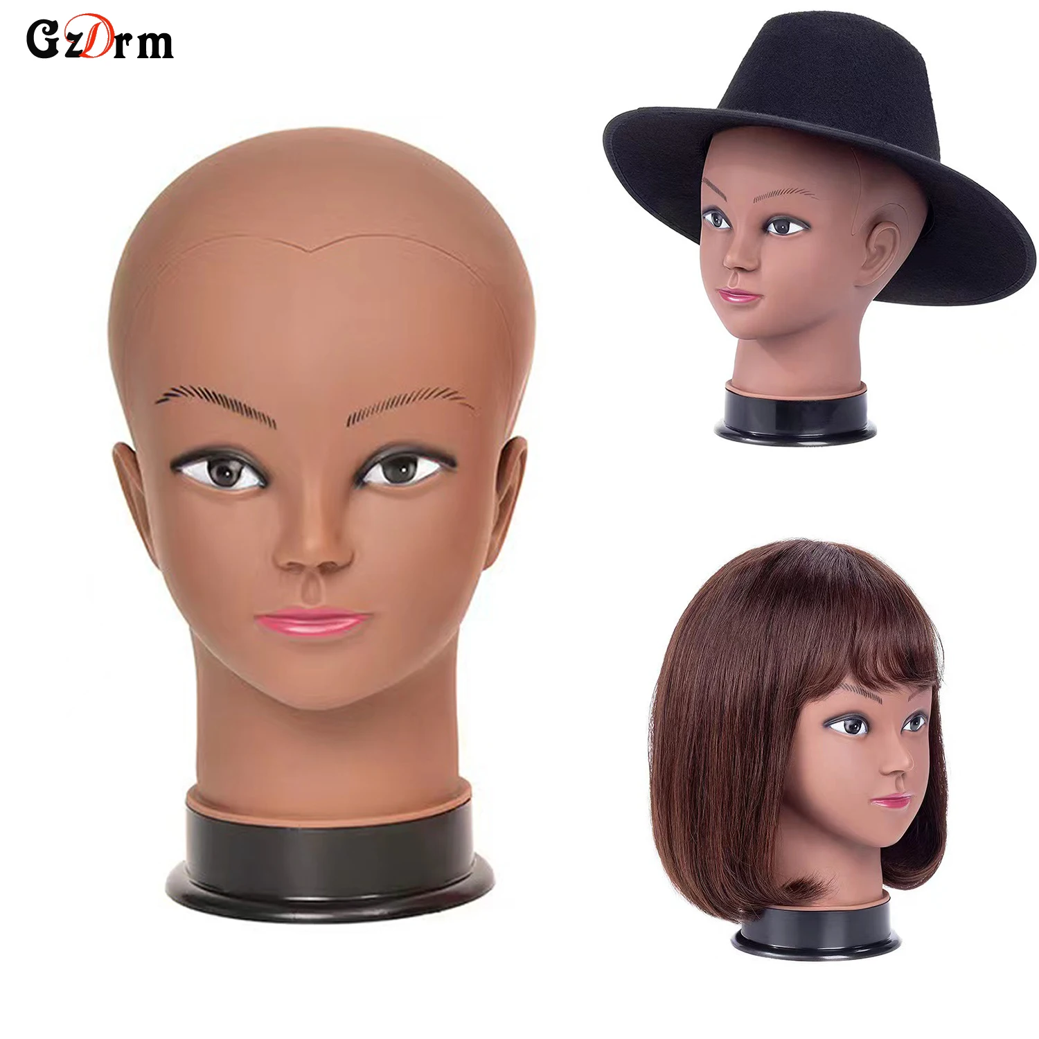 21 Bald Mannequin Head Brown Female Professional Cosmetology for Wig Making, Display wigs, eyeglasses,