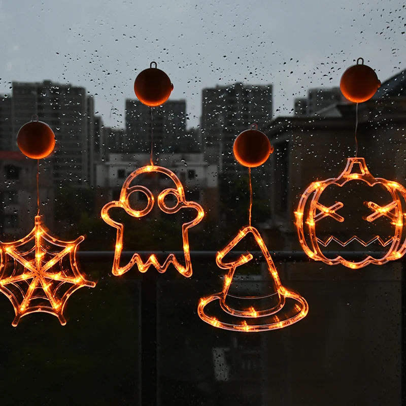 

Halloween Decoration Window Lights Pumpkin Spider Ghost Witch Hat Hanging Sucker Lamp Atmosphere Halloween Decorations for Home