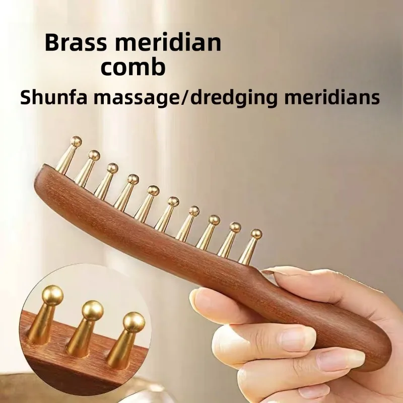 

Head Meridians Massage Comb Copper Wood Meridians Comb Needling Guasha Scalp Relax ToolsLong Hair Head Therapy Meridian Comb