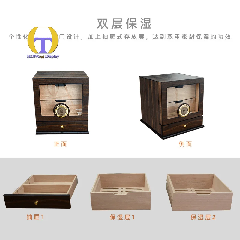 Hot Selling Eco-friendly Materials Cigar Cases Spanish Cedar Wood Thermoelectric Electric Cigar Humidor Fixtures