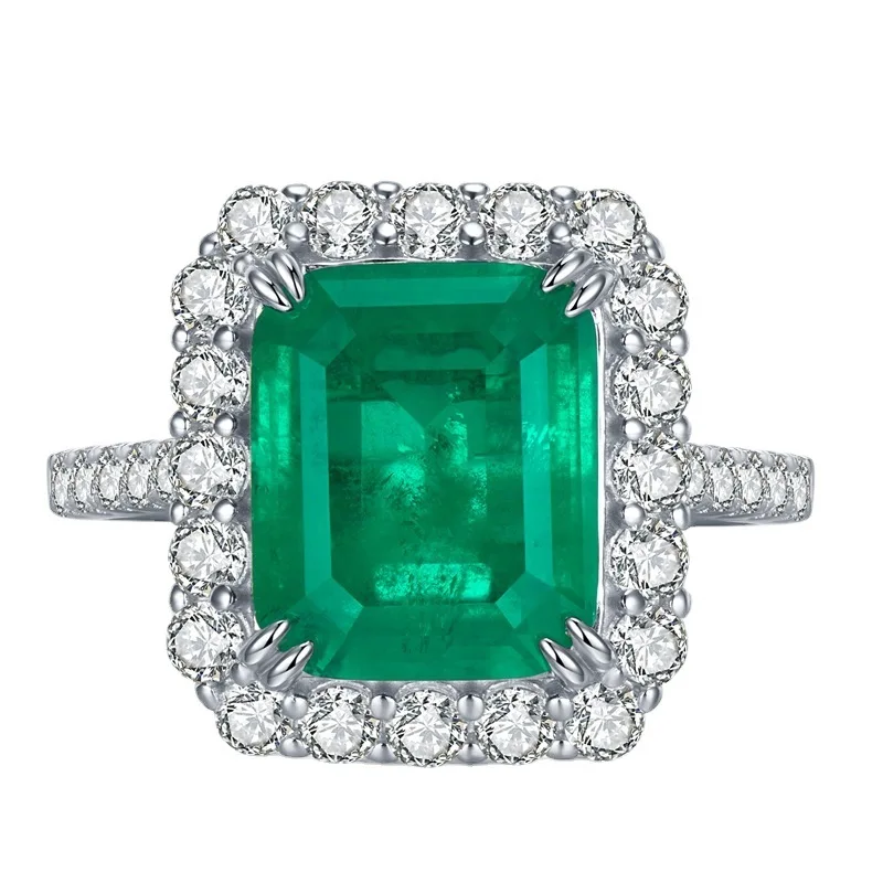 2023 new 925 silver 5-carat Emerald cut 10 * 12 geometric diamond ring cross-border hot selling factory direct