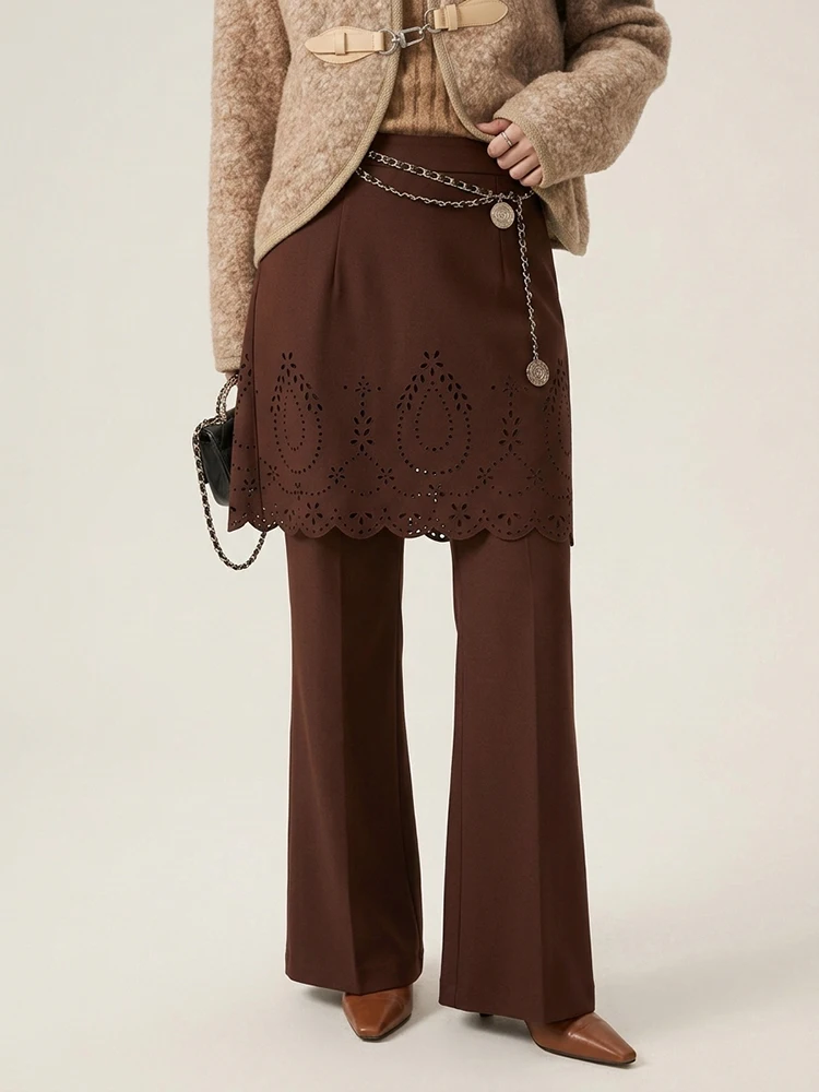 REDDACHiC Plus Size Brown Suit Trousers Hollow Skirt Patchwork Vintage Cleanfit Wide Casual Pants Elegant Women Formal Clothes