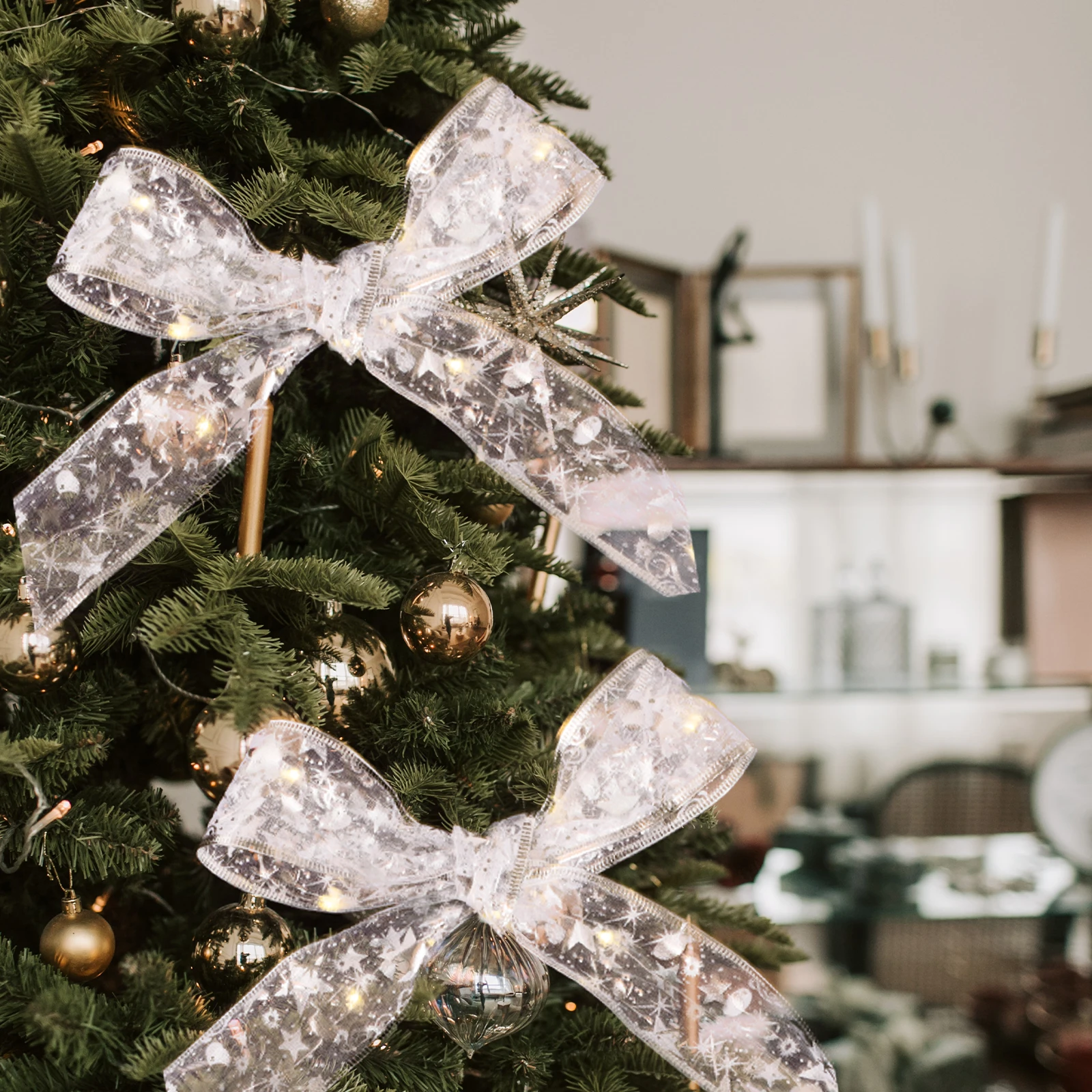 Christmas Lights Ribbon String Shining Led Curtain for Decoration Post Tree Decorations Silver Holiday