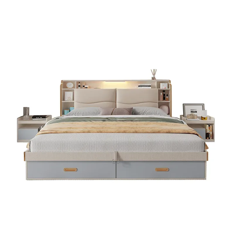 Modern minimalist storage bed, luxurious 1.8-meter double bed, master bedroom, 1.2-meter small unit, high box storage box bed