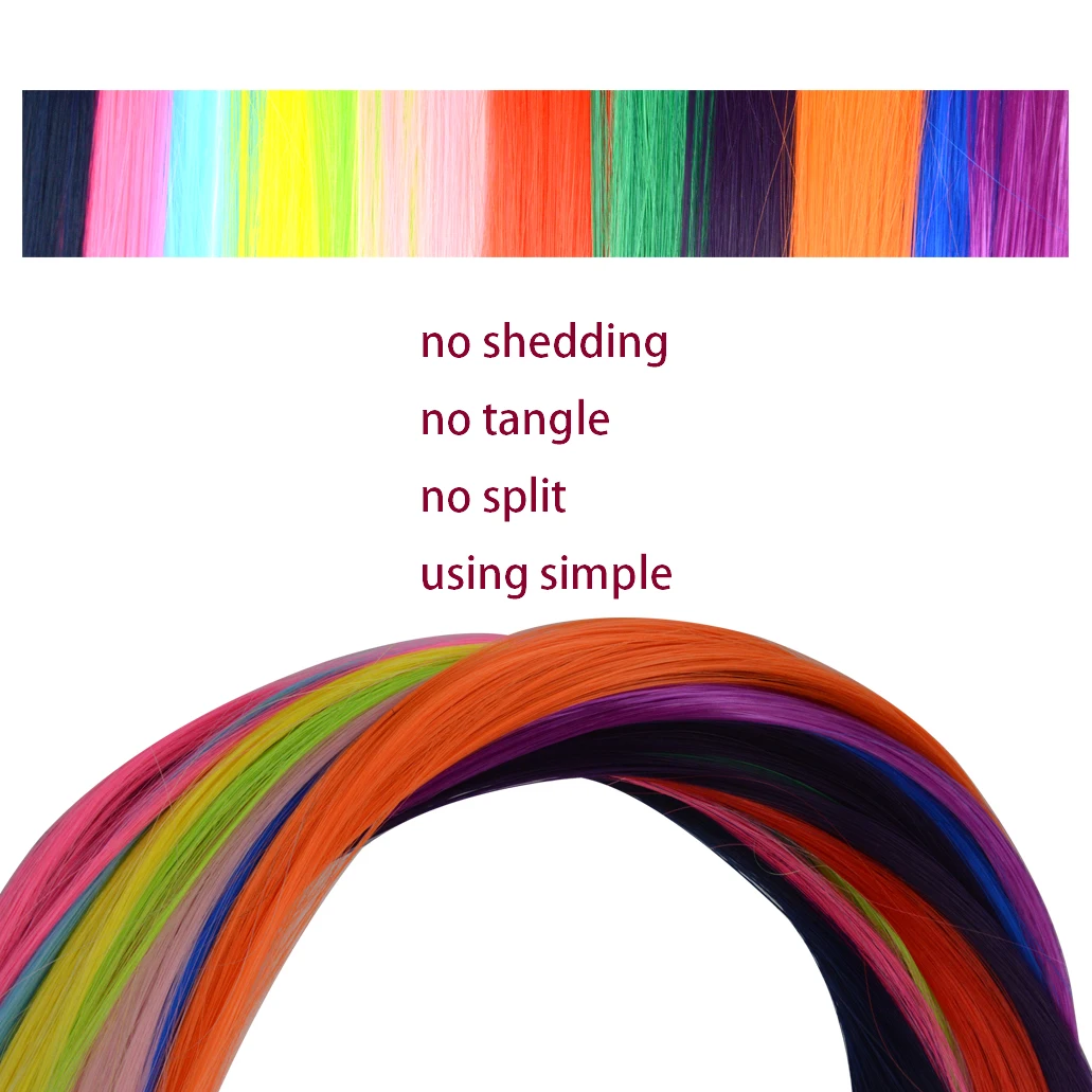 12 قطعة 22 بوصة وصلات شعر بمشبك في وصلات شعر صناعية بألوان قوس قزح وصلات شعر مستقيمة للفتيات تجديل