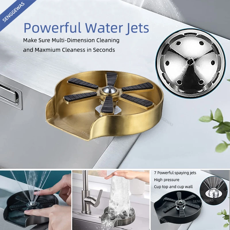 Automatic Stainless Steel Smart Cup Washer Glass Cleaner SS304 Bottle Washer Kitchen Sink High Pressure Sink Glass Washer Gold