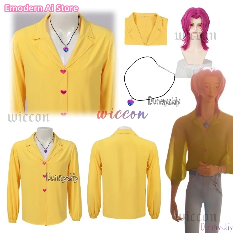 

KPop Охотники на демонов Saja Romance Косплей disfraz Парик Желтая рубашка Ожерелье Saja Boys Halloween Party для женщин Мужчин Карнавальный костюм