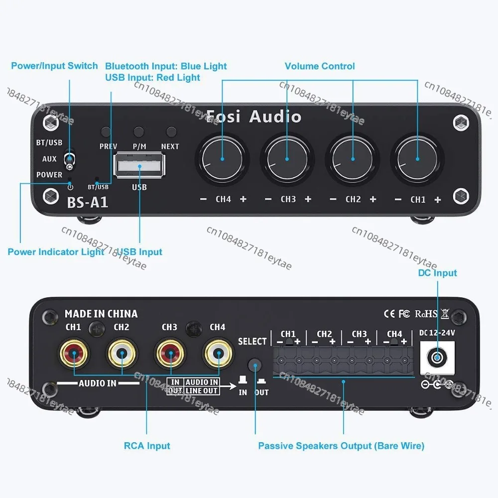 BS-A1 4.0 Mini Amplifier Bluetooth 5.0 Hi-Fi Class D Amplifier USB Player