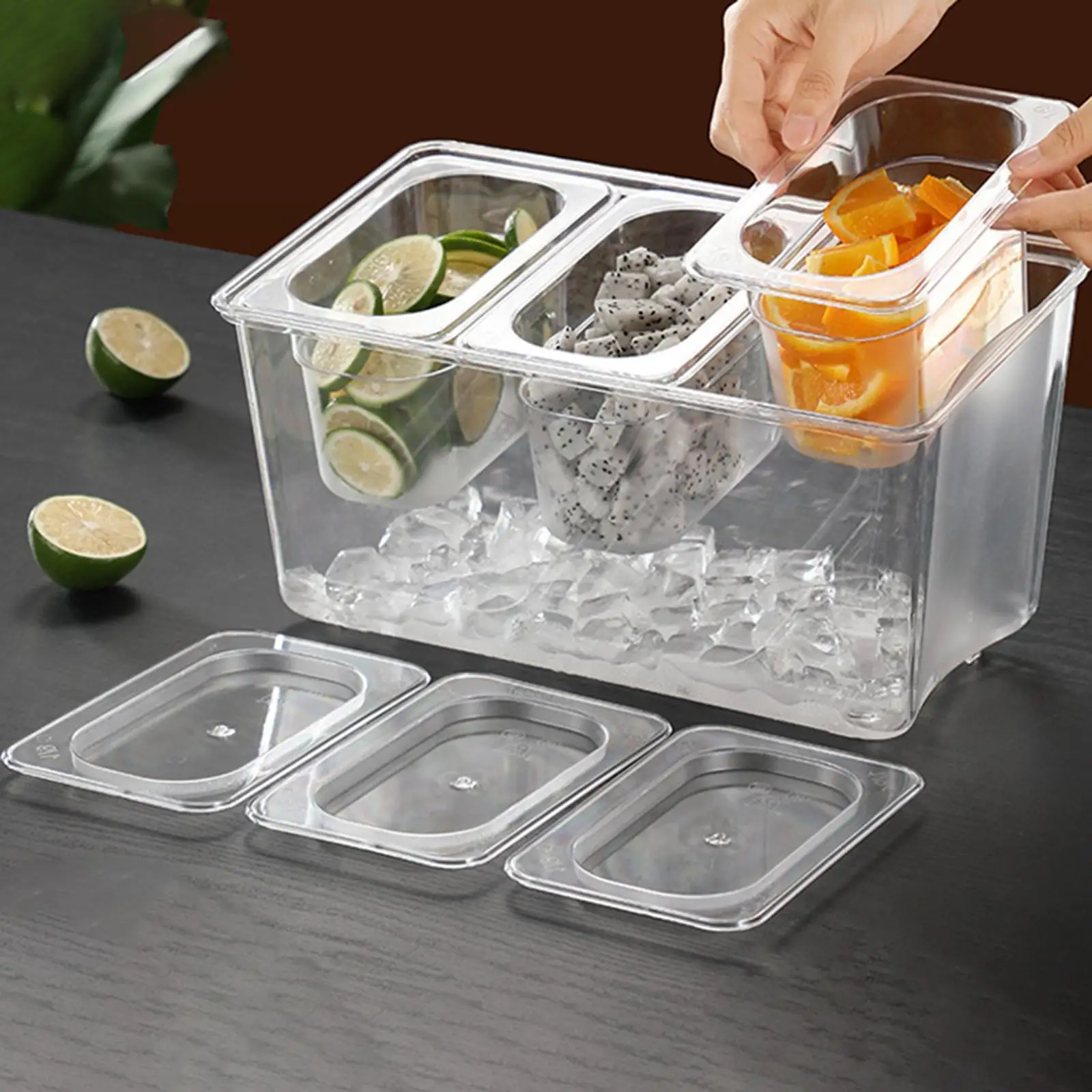 Chilled Condiment Server Removable Compartments Visible Seasoning Organizer Box for Hotel Hot Dog Station Commercial Outdoor BBQ
