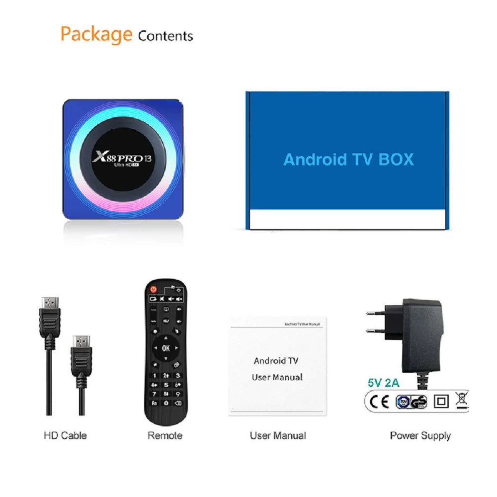 X88 برو ثنائي النطاق تي في بوكس ذكي ، أندرويد 13 ، واي فاي ، جي ، بلوتوث ، مشغل وسائط ، HDR10 ، AV1 ، جهاز ضبط الفيديو ، 8k ، RK3528