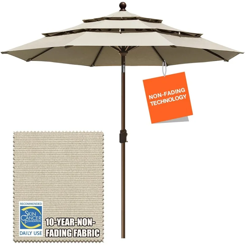 USA 10-Year-Non-Fading 9Ft 3 Tiers Market Umbrella Patio Umbrella Outdoor Table Umbrella with Ventilation, Antique Beige