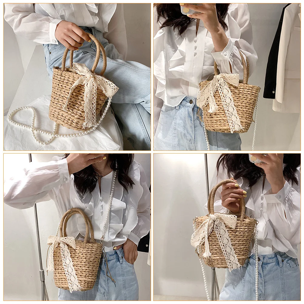 1Pcs Stylish Woman Straw Bag Unique Creative Travel Messenger Tote Beach Party Handbag Straw Woven Bag Travel Handbag