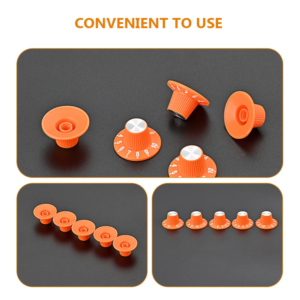 

5 Pcs Volume Guitar Knob Electric Bass Accessory Dome Potentiometer Orange Plastic