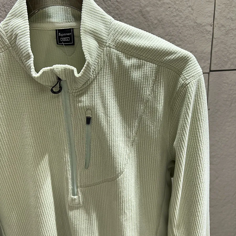 Unisex Outdoor Thermofleece-Pullover – Warmer Waffelstrick-Sweatshirt mit halbem Reißverschluss für Wandern & Camping – Detail 12