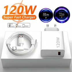 6A 120W EU Fast USB Wall Charger For Xiaomi 11 12 13 14 15 Ultra Redmi Note 11T 12 13 POCO F6 X5 Pro Type C Turbo Charging Cable
