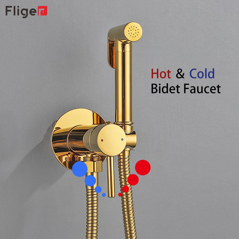 Imagem -04 - Fliger-brass Handheld Bidé Faucet para Banheiro Pulverizador Preto Chuveiro Higiênico Misturador de Água Quente e Fria