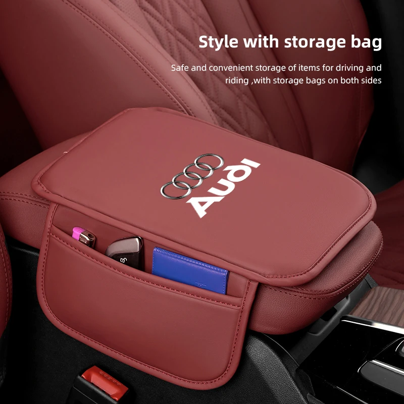 Car Armrest Box Pad Leather Arm Rest Protection Cushion Cover For Audi Sline A3 Q8 RS5 RS6 RS7 A4 A5 A6 Q4 Q5 Q6 A7 A8 Q1 Q2 Q3