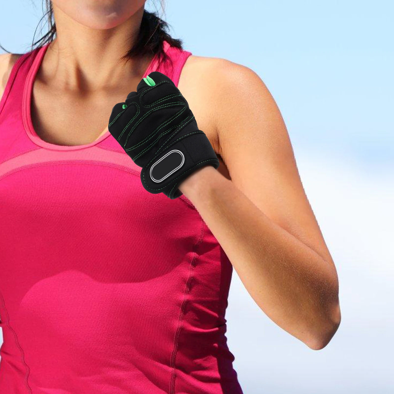 1 Pair Half-Finger Gloves Light Green Black Xl Size Comfortable Breathable Fabric Anti-Slip Shock-Absorbing Palm For Mountain