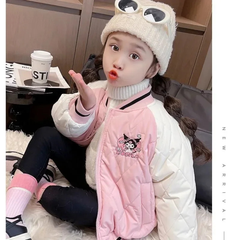 

Sweet Kuromi Anime Kawaii Cotton Padded Long Sleeve Coat Cute Cartoon Children Sanrio Ins Thickened Baseball Jacket Gifts Toys