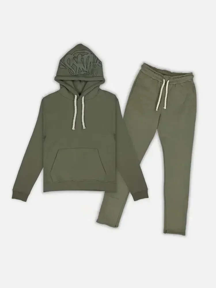 Y2k Street Męskie bluzy z kapturem Proste spodnie 2-częściowy zestaw Hip Hop Sportowe spodnie z kapturem Luźny bawełniany dres z nadrukiem