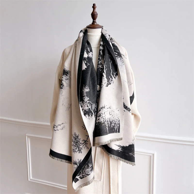 

Autumn Winter Scarf Women Pashmina Shawls and Wraps Jacquard Cashmere Blanket Warm Thick Stoles for Lady Bufanda Ethnic Stoles