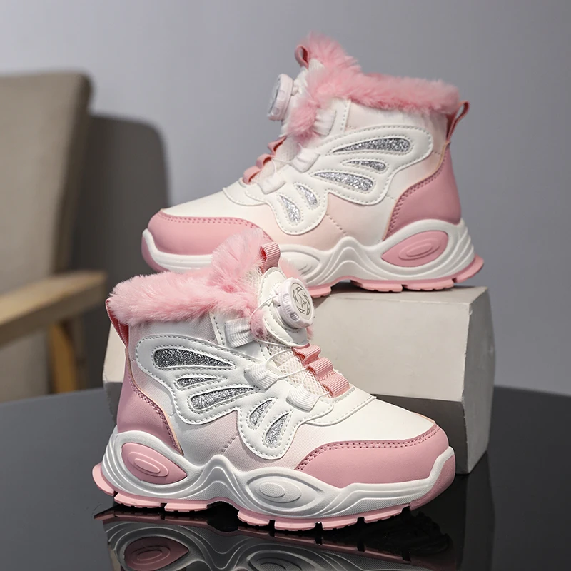 

Роскошные дизайнерские зимние сапоги для девочек, зимняя плюшевая теплая детская обувь, модные милые спортивные повседневные прогулочные ботильоны на меху для девочек