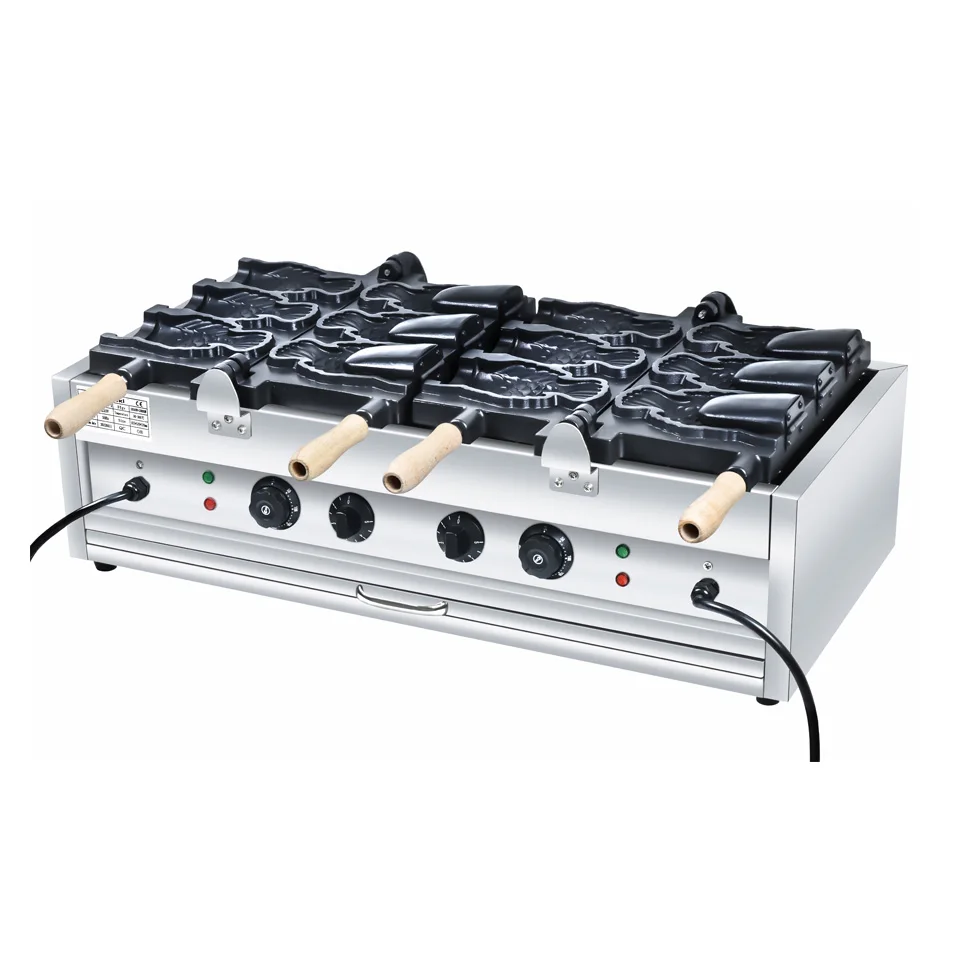 

Electric 6pcsTaiyaki Fish Waffle Maker Iron Taiyaki Machine Commercial Ice Cream Stuffed Waffle Maker With Flip Non-stick Plate