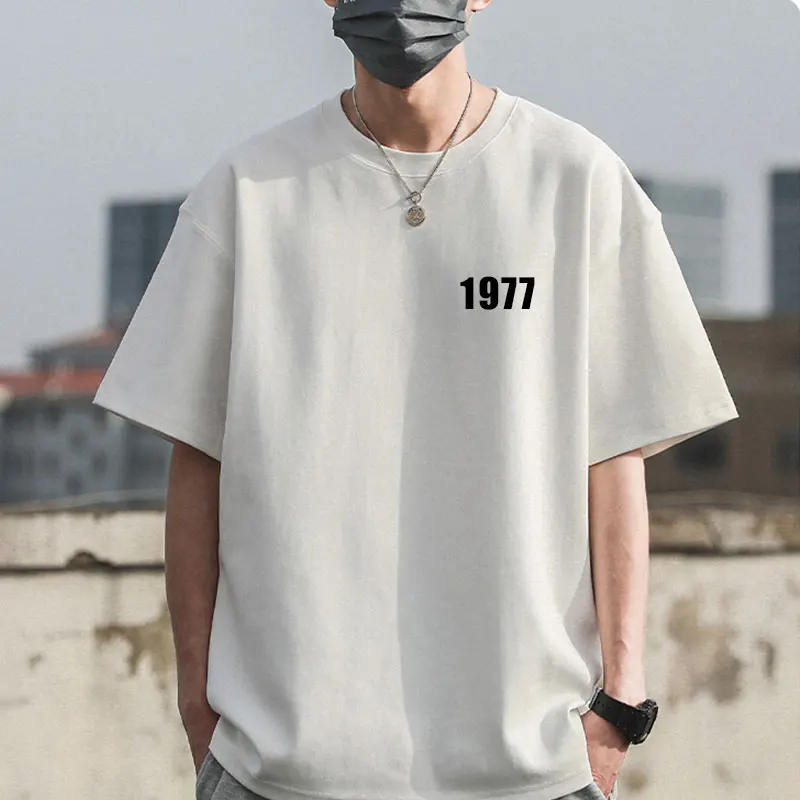 Korean 1977 Tops Men Cotton Tshirt Fashion Luxury Brand Big Size Casual Print Short Sleeve Summer Tops Crewneck Tee Graphic Tee