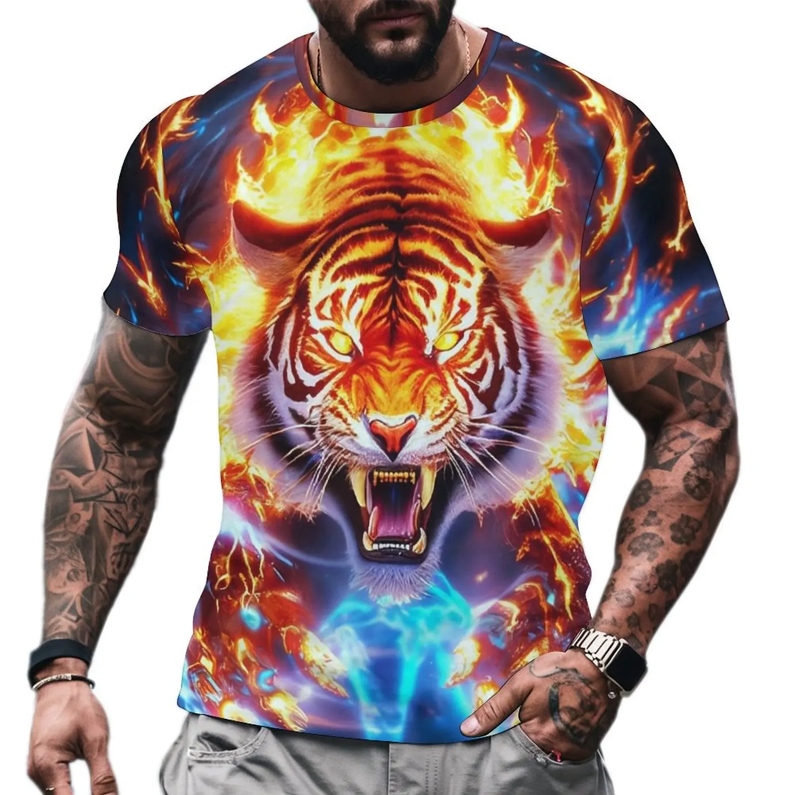 Summer 2025 3d Tiger Print T-shirts For Men Short Sleeve Tees Summer Quick Dry Pullover Top Loose Oversized Man Fashion Men Tees